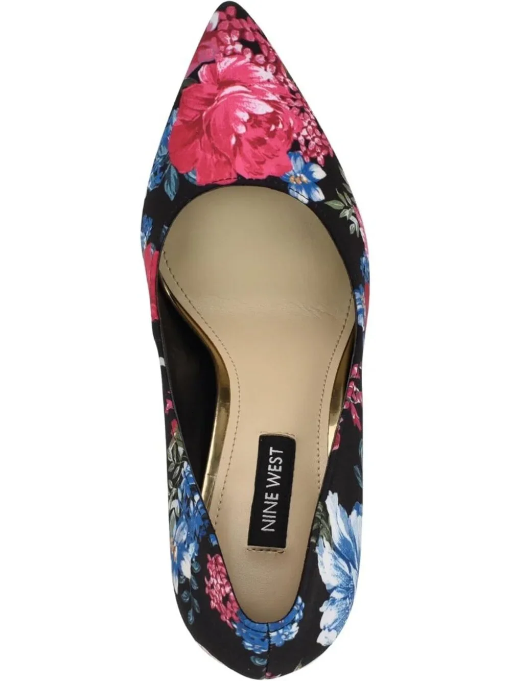 Women's Black Blooms Floral Pointed Toe Footbed Tatiana Pump Covered Heel Shoes